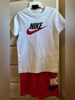 Nike Boys Red Shorts & White Logo Tee Outfit Set
